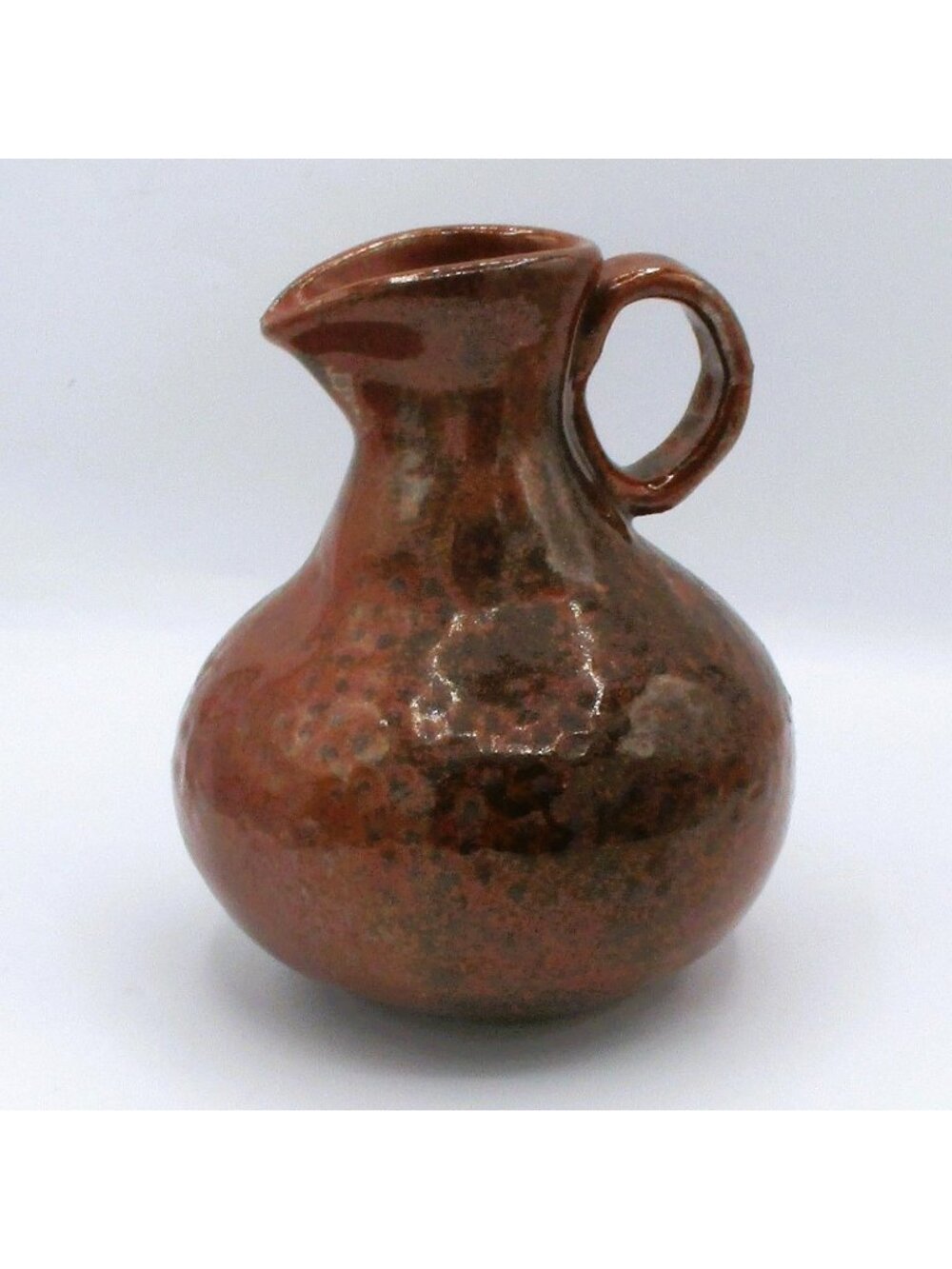 Rustic Handcrafted Pottery Pitcher Handle Spout Orange Brown Glaze Signed